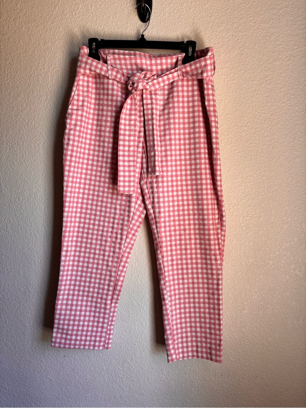 Girls Pink Gingham Tie-Waist ankle Stretchy Pants Sportswear Inc